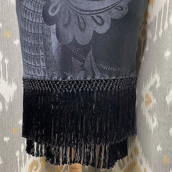 Ralph Lauren Spring 2007 Jet Black Stretch Silk Damask Piano Fringe Pencil Skirt - Picture 3 of 16